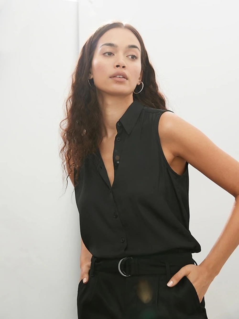 Banana Republic Dark Green Sleeveless Button-Front Camisole